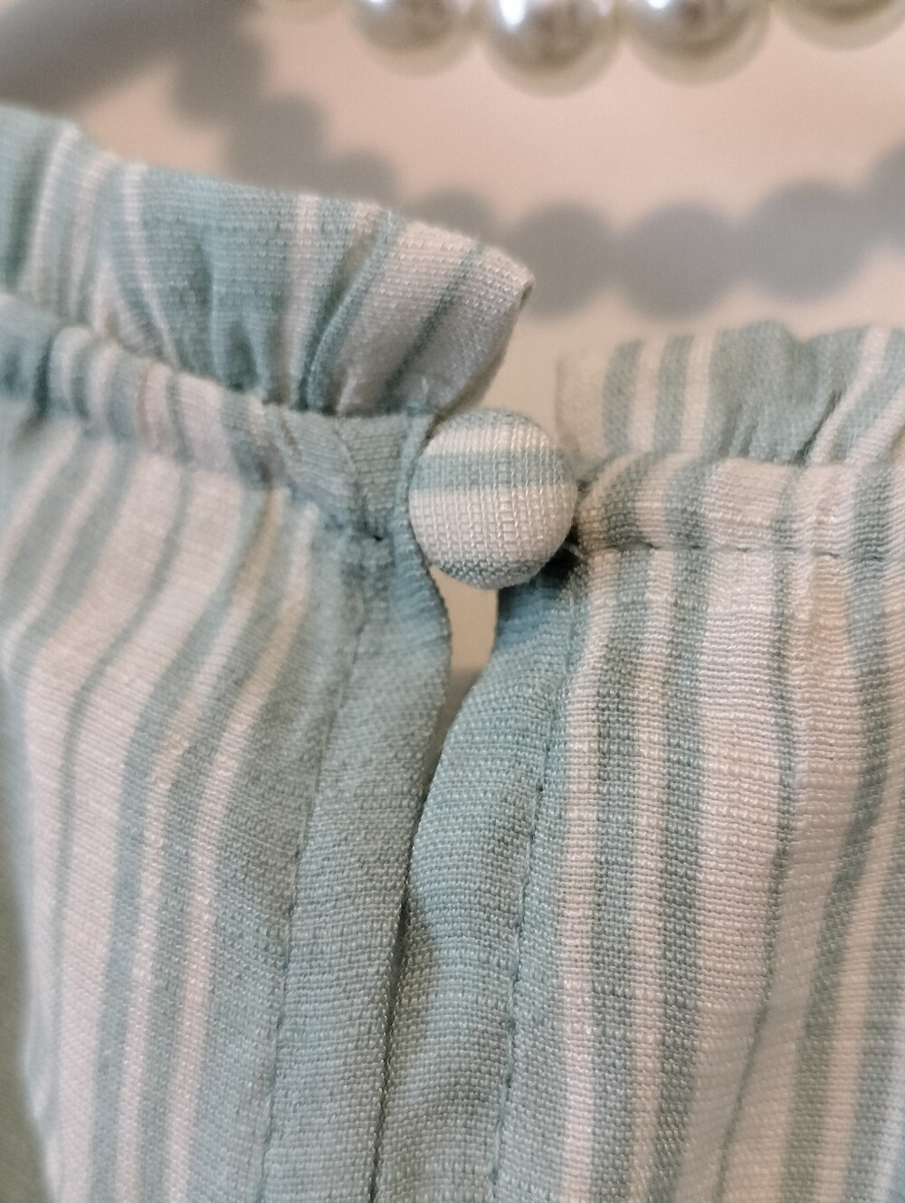 NWT LC Lauren Conrad Mint Green Striped Smocked Yoke Ruffle Sleeve Blouse - Picture 7 of 9
